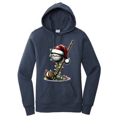 Christmas Golf Santa Hat Lights Graphic Golf Player Costume Funny Gift Women's Pullover Hoodie