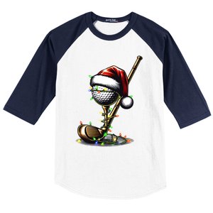 Christmas Golf Santa Hat Lights Graphic Golf Player Costume Funny Gift Baseball Sleeve Shirt