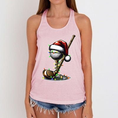 Christmas Golf Santa Hat Lights Graphic Golf Player Costume Funny Gift Women's Knotted Racerback Tank