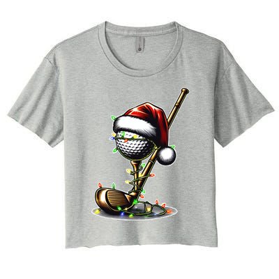 Christmas Golf Santa Hat Lights Graphic Golf Player Costume Funny Gift Women's Crop Top Tee