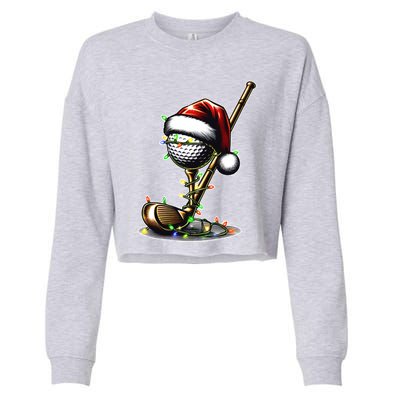 Christmas Golf Santa Hat Lights Graphic Golf Player Costume Funny Gift Cropped Pullover Crew