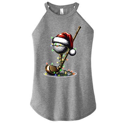 Christmas Golf Santa Hat Lights Graphic Golf Player Costume Funny Gift Women's Perfect Tri Rocker Tank