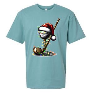 Christmas Golf Santa Hat Lights Graphic Golf Player Costume Funny Gift Sueded Cloud Jersey T-Shirt