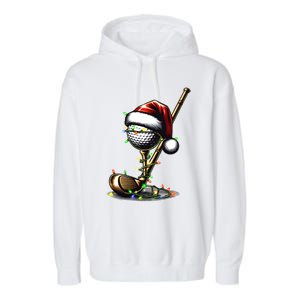 Christmas Golf Santa Hat Lights Graphic Golf Player Costume Funny Gift Garment-Dyed Fleece Hoodie