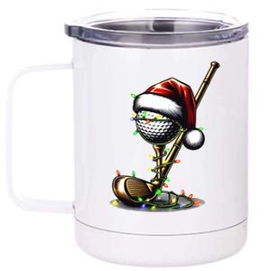 Christmas Golf Santa Hat Lights Graphic Golf Player Costume Funny Gift 12 oz Stainless Steel Tumbler Cup