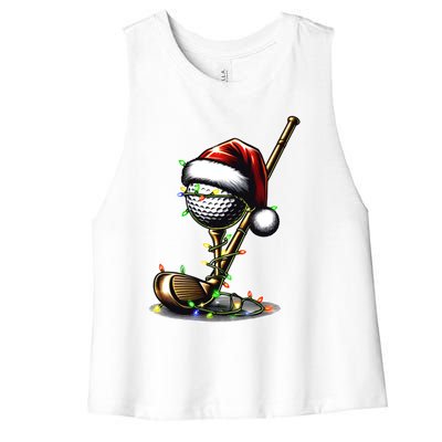 Christmas Golf Santa Hat Lights Graphic Golf Player Costume Funny Gift Women's Racerback Cropped Tank