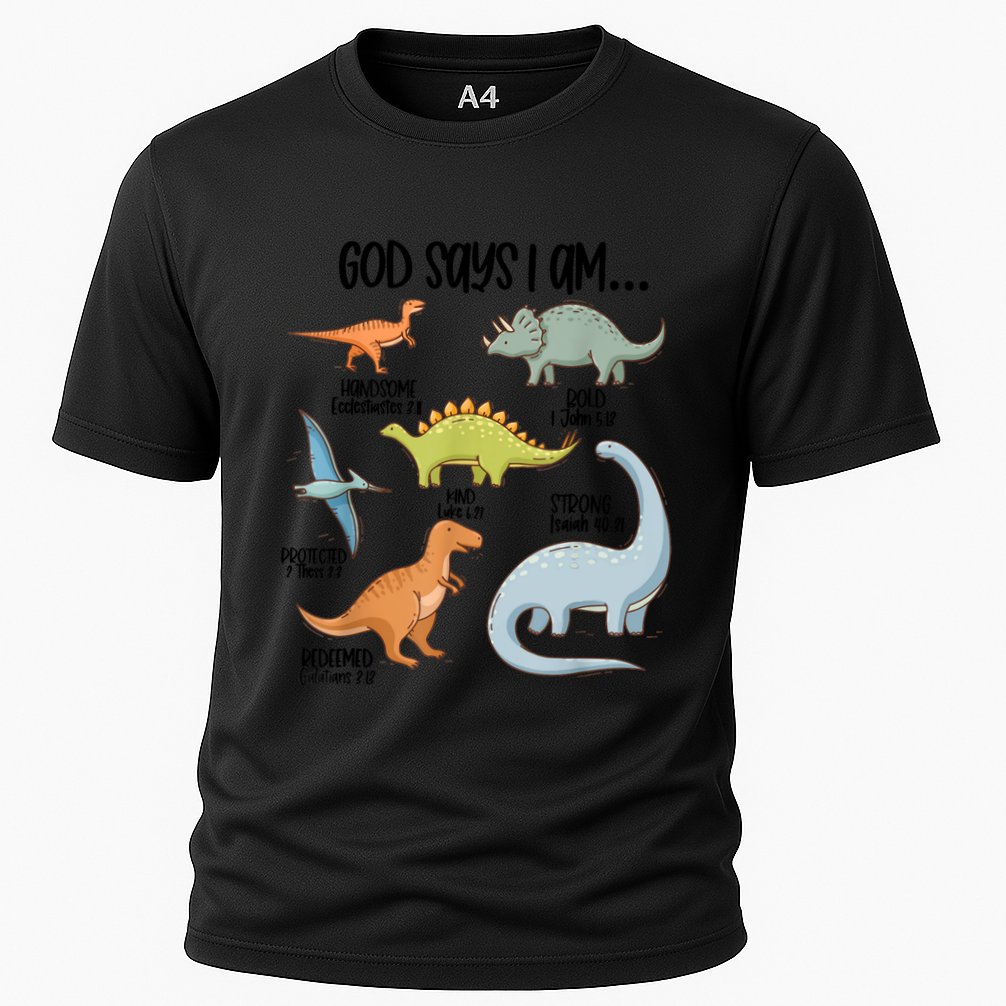 Cute God Says I Am Vintage Dinosaur Funny Cooling Performance Crew T-Shirt