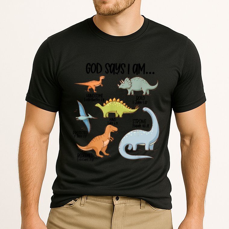 Cute God Says I Am Vintage Dinosaur Funny Cooling Performance Crew T-Shirt