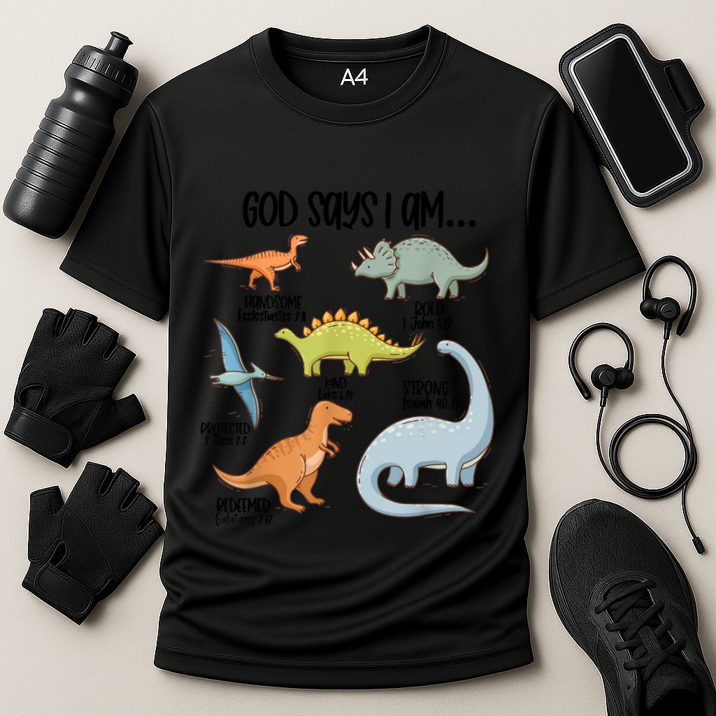 Cute God Says I Am Vintage Dinosaur Funny Cooling Performance Crew T-Shirt