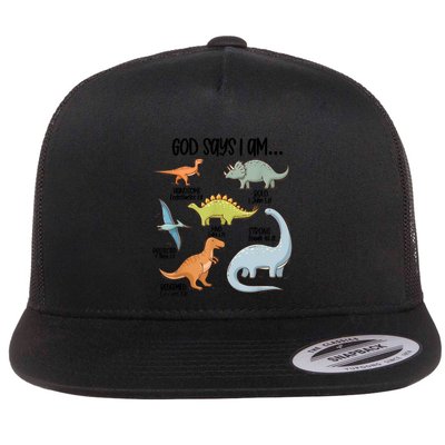 Cute God Says I Am Vintage Dinosaur Funny Flatbill Hat