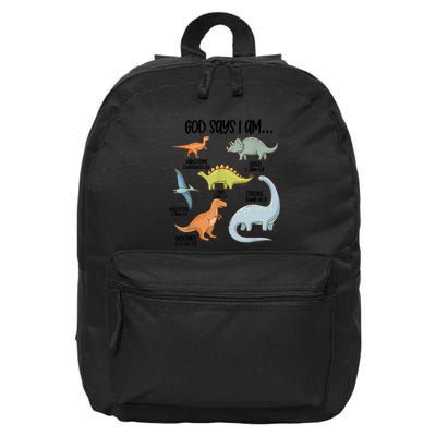 Cute God Says I Am Vintage Dinosaur Funny 16 in Basic Backpack