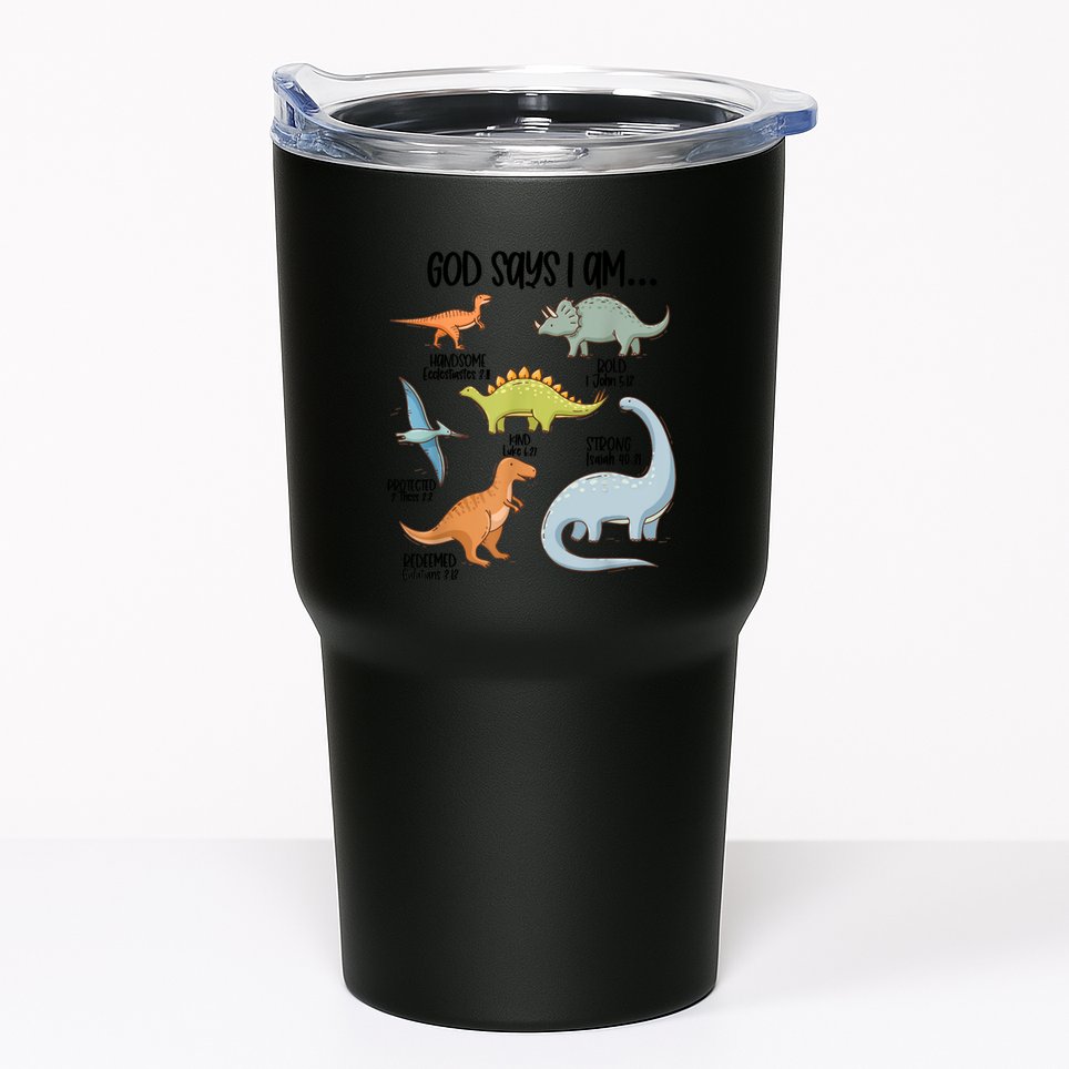 Cute God Says I Am Vintage Dinosaur Funny Tumbler