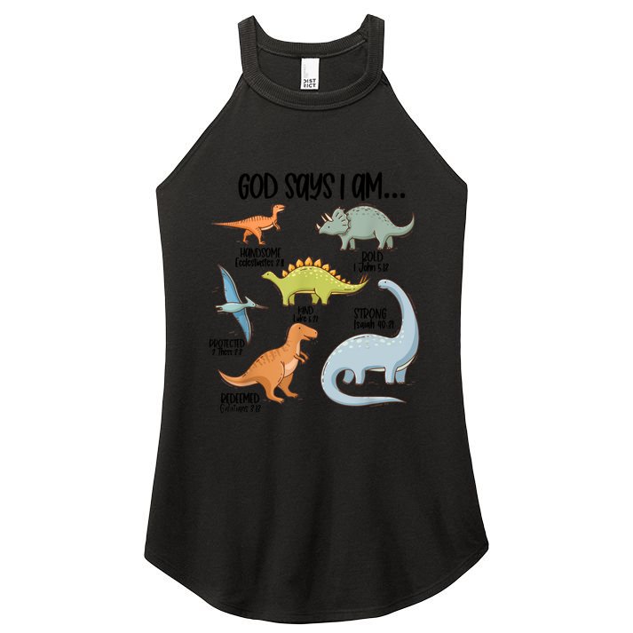 Cute God Says I Am Vintage Dinosaur Funny Women's Perfect Tri Rocker Tank