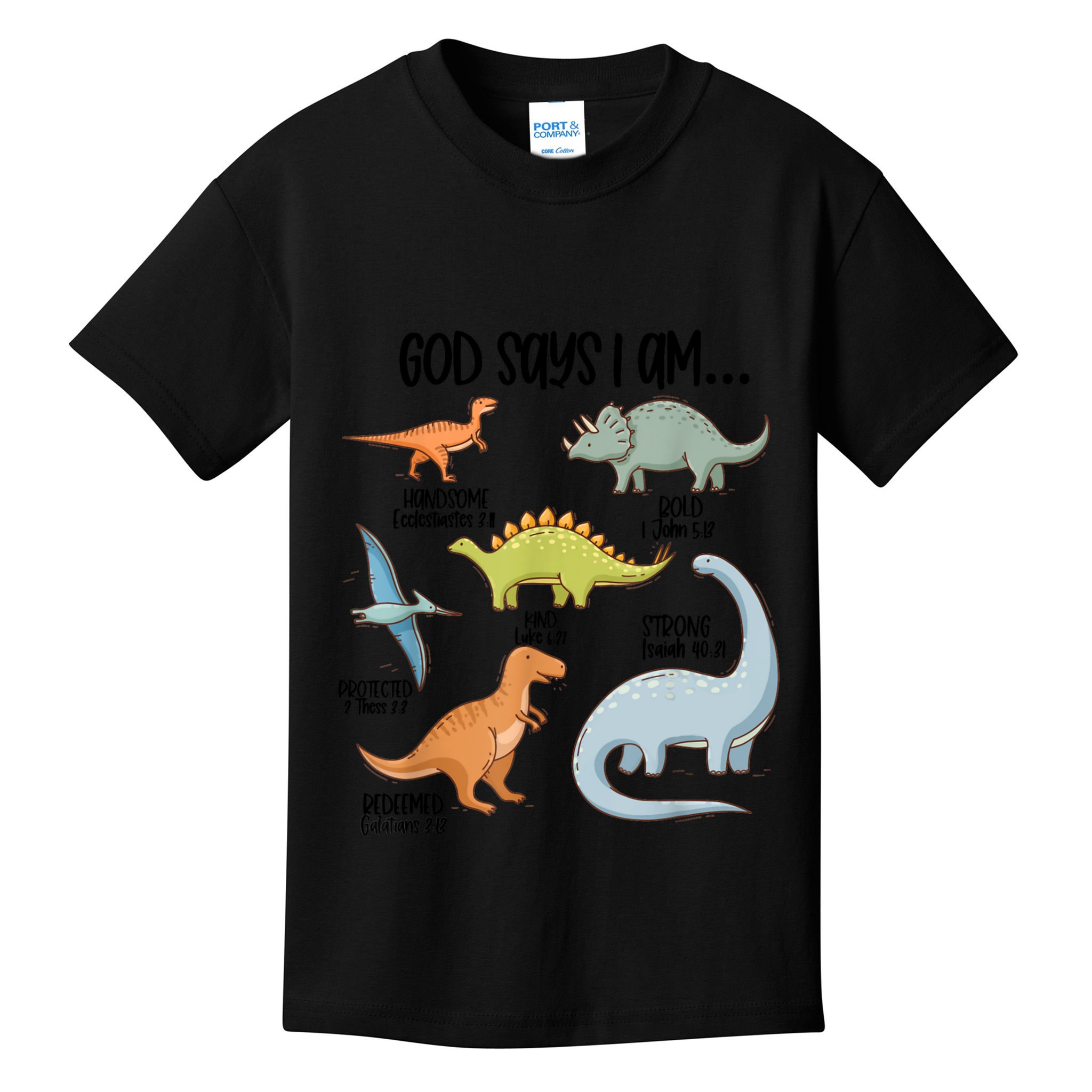 Cute God Says I Am Vintage Dinosaur Funny Kids T-Shirt