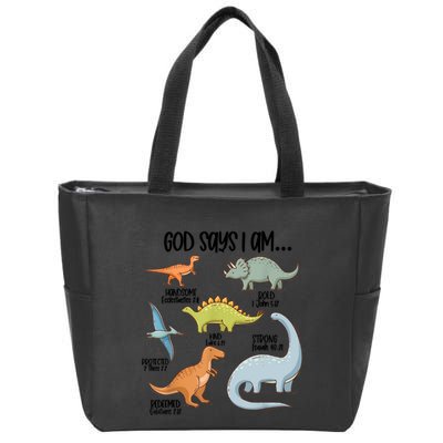 Cute God Says I Am Vintage Dinosaur Funny Zip Tote Bag