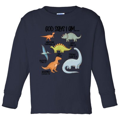 Cute God Says I Am Vintage Dinosaur Funny Toddler Long Sleeve Shirt