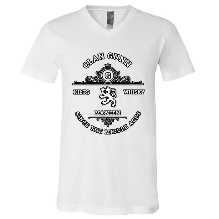 Clan Gunn Scottish Kilt Highland Games V-Neck T-Shirt