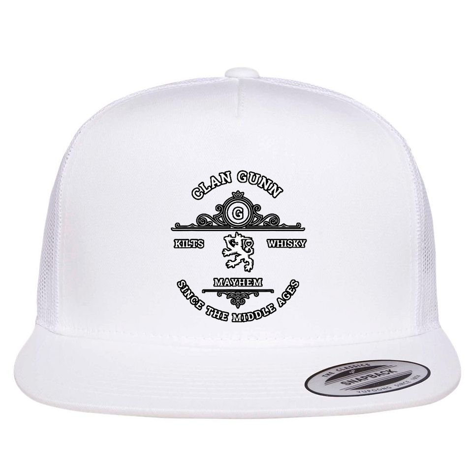 Clan Gunn Scottish Kilt Highland Games Flat Bill Trucker Hat