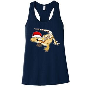 Crested Gecko Santa Hat Christmas Pajama Lizard Reptile Xmas Women's Racerback Tank