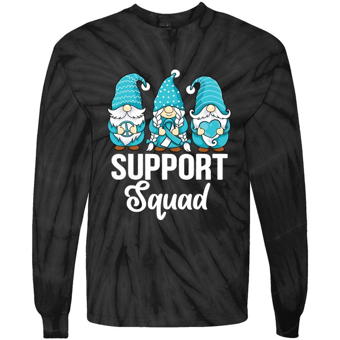 Cute Gnomes Support Squad Survivor Cervical Cancer Awareness Tie-Dye Long Sleeve Shirt