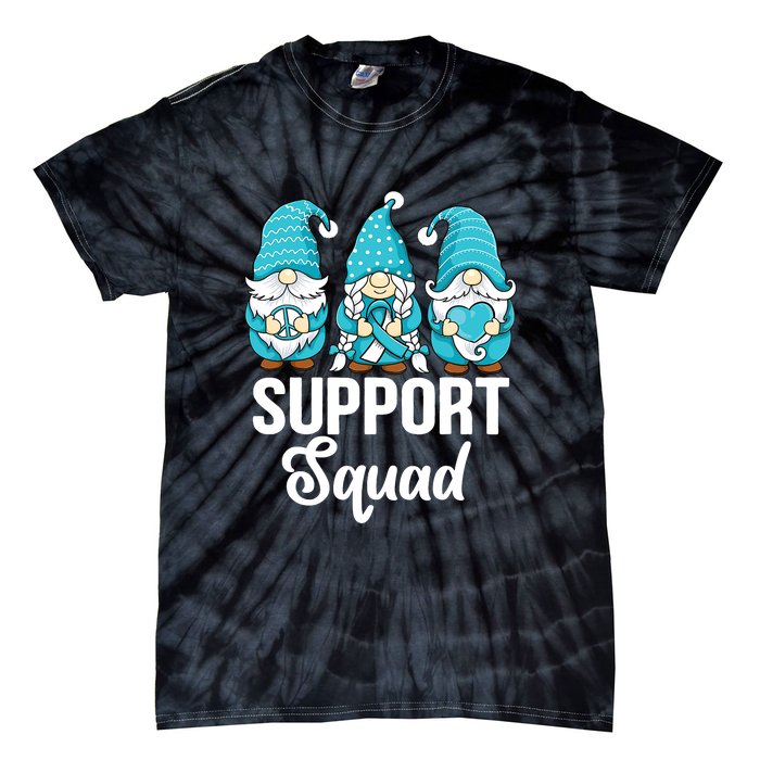 Cute Gnomes Support Squad Survivor Cervical Cancer Awareness Tie-Dye T-Shirt