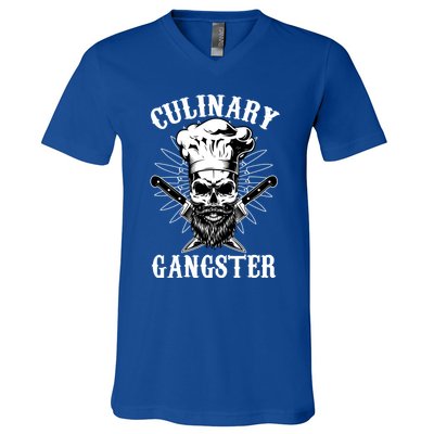 Culinary Gangster Skeleton Chef Funny Cooking Cook Meaningful Gift V-Neck T-Shirt