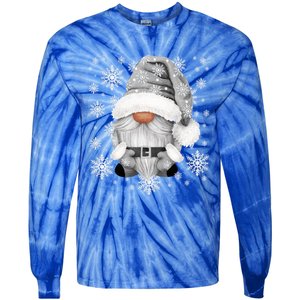 Cool Grey Santa Gnomie For Gothic And Emo With Winter Gnome Gift Tie-Dye Long Sleeve Shirt