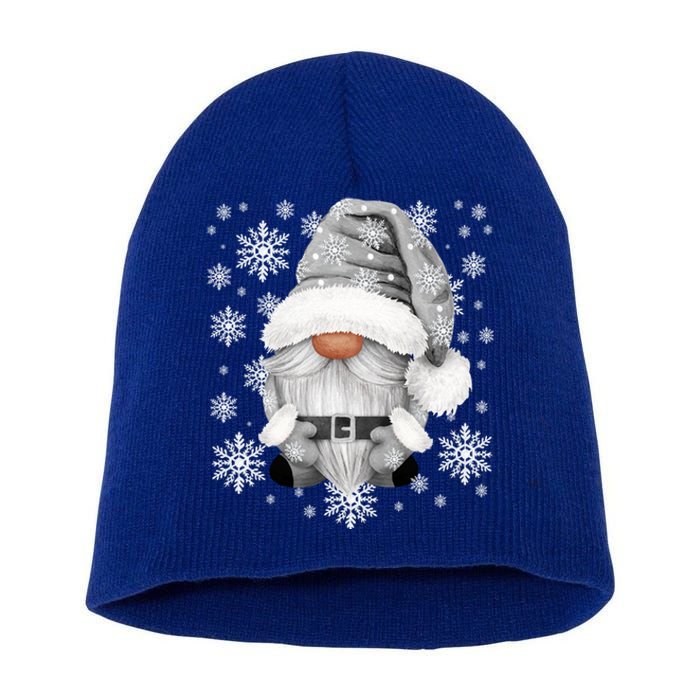 Cool Grey Santa Gnomie For Gothic And Emo With Winter Gnome Gift Short Acrylic Beanie