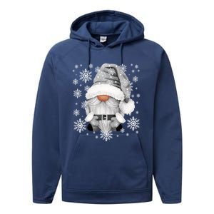 Cool Grey Santa Gnomie For Gothic And Emo With Winter Gnome Gift Performance Fleece Hoodie