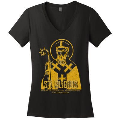 Catholicism Gold St. Eligius Jesus Catholic Christian Saint Women's V-Neck T-Shirt