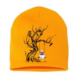 Cute Ghost Swinging Reading Book Halloween Boo Ghost Costume Funny Gift Short Acrylic Beanie