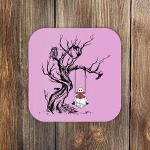 Cute Ghost Swinging Reading Book Halloween Boo Ghost Costume Funny Gift Coaster