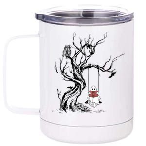 Cute Ghost Swinging Reading Book Halloween Boo Ghost Costume Funny Gift 12 oz Stainless Steel Tumbler Cup