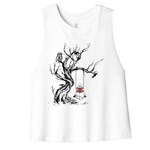 Cute Ghost Swinging Reading Book Halloween Boo Ghost Costume Funny Gift Women's Racerback Cropped Tank