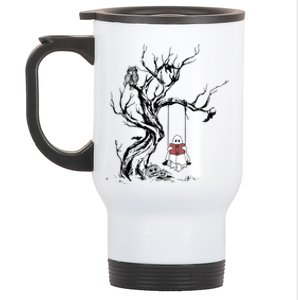 Cute Ghost Swinging Reading Book Halloween Boo Ghost Costume Funny Gift Stainless Steel Travel Mug