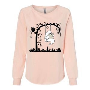 Cute Ghost Swinging Reading Book Halloween Ghost Reading Meaningful Gift Womens California Wash Sweatshirt