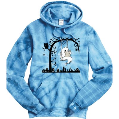 Cute Ghost Swinging Reading Book Halloween Ghost Reading Meaningful Gift Tie Dye Hoodie