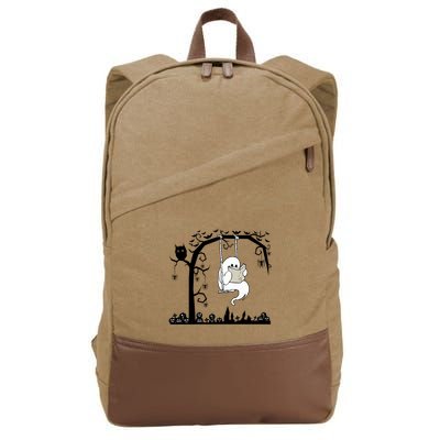 Cute Ghost Swinging Reading Book Halloween Ghost Reading Meaningful Gift Cotton Canvas Backpack