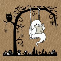 Cute Ghost Swinging Reading Book Halloween Ghost Reading Meaningful Gift Cotton Canvas Backpack