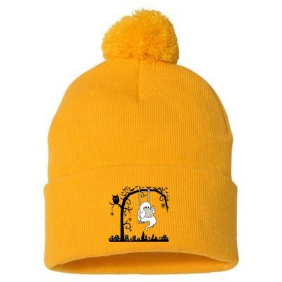 Cute Ghost Swinging Reading Book Halloween Ghost Reading Meaningful Gift Pom Pom 12in Knit Beanie