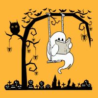 Cute Ghost Swinging Reading Book Halloween Ghost Reading Meaningful Gift Pom Pom 12in Knit Beanie