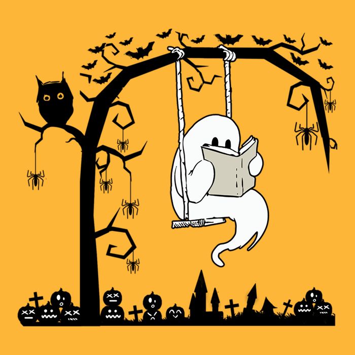 Cute Ghost Swinging Reading Book Halloween Ghost Reading Meaningful Gift Pom Pom 12in Knit Beanie
