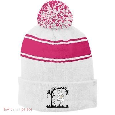 Cute Ghost Swinging Reading Book Halloween Ghost Reading Meaningful Gift Stripe Pom Pom Beanie