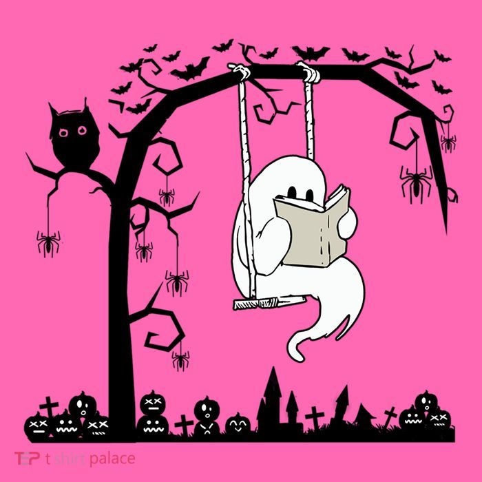 Cute Ghost Swinging Reading Book Halloween Ghost Reading Meaningful Gift Stripe Pom Pom Beanie