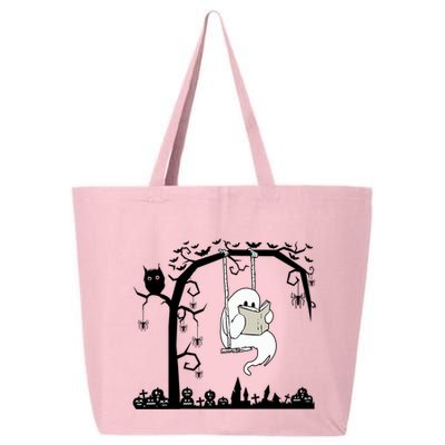 Cute Ghost Swinging Reading Book Halloween Ghost Reading Meaningful Gift 25L Jumbo Tote