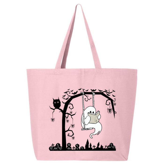 Cute Ghost Swinging Reading Book Halloween Ghost Reading Meaningful Gift 25L Jumbo Tote