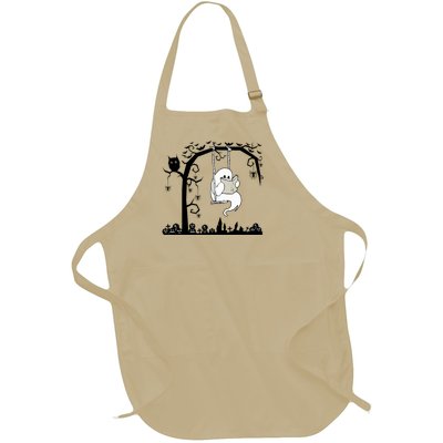 Cute Ghost Swinging Reading Book Halloween Ghost Reading Meaningful Gift Full-Length Apron With Pockets