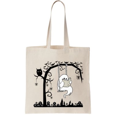 Cute Ghost Swinging Reading Book Halloween Ghost Reading Meaningful Gift Bag