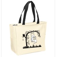 Cute Ghost Swinging Reading Book Halloween Ghost Reading Meaningful Gift Zip Tote Bag
