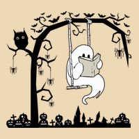 Cute Ghost Swinging Reading Book Halloween Ghost Reading Meaningful Gift Zip Tote Bag